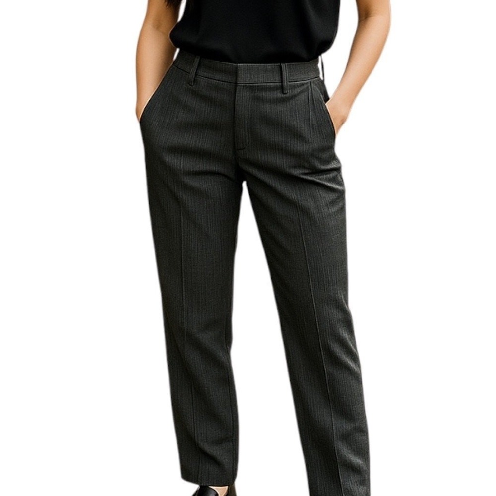Allen Solly Charcoal Grey Pinstripe Professional Trousers Mid Rise‎ Work Pants